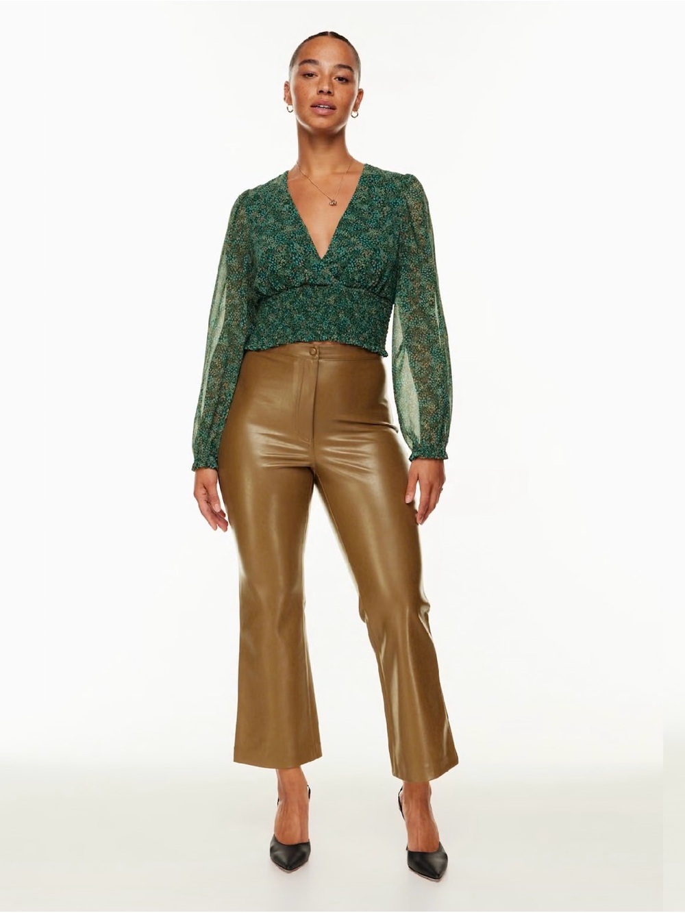 Aritzia Wilfred Adele Vegan Leather Flare Pants Patina Brown Size 2